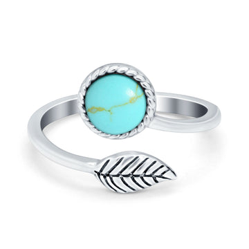 Fashion Ring Oxidized Stone Thumb Ring Round Simulated Turquoise CZ 925 Sterling Silver